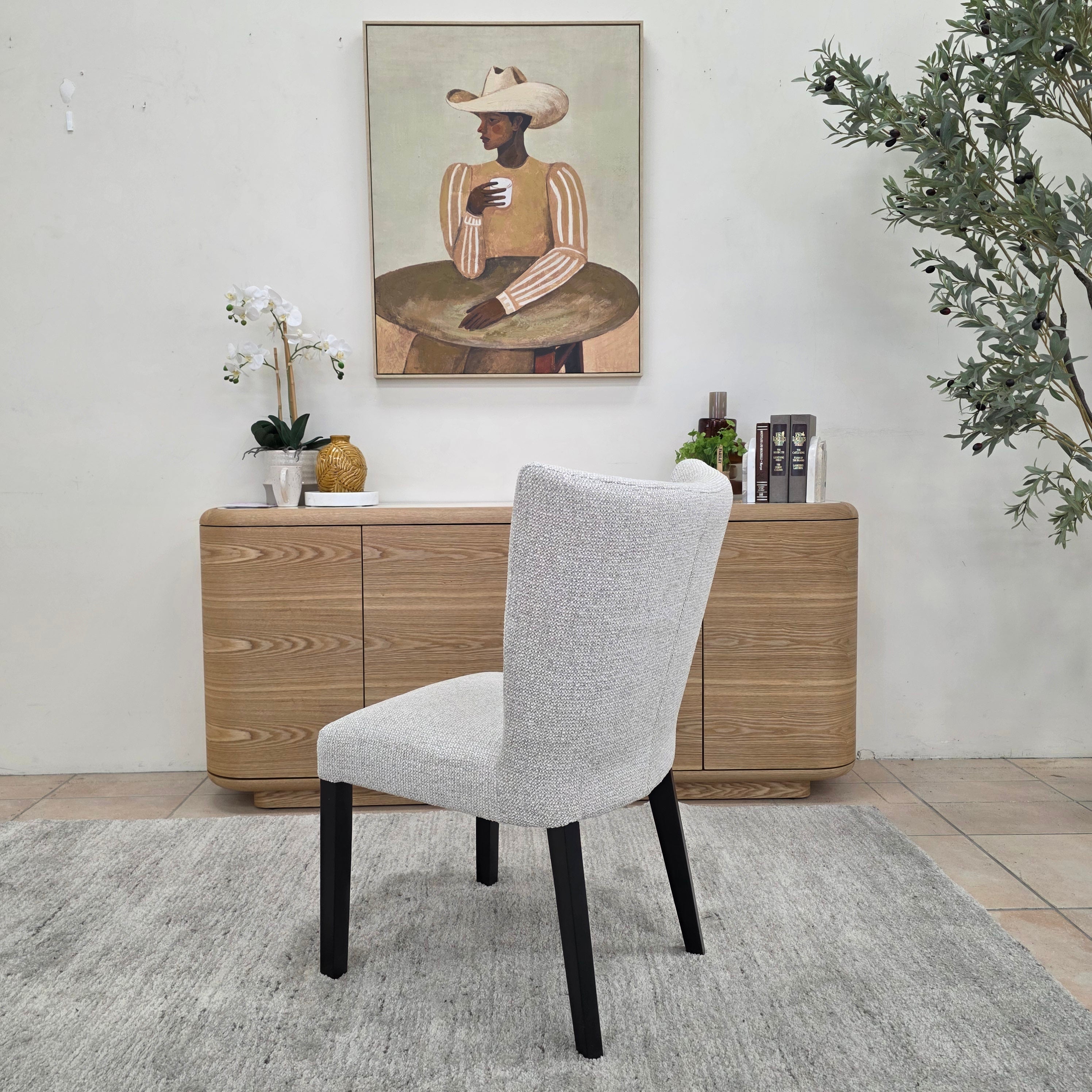 Tobago Dining Chair In Oatmeal Milan With Black Leg