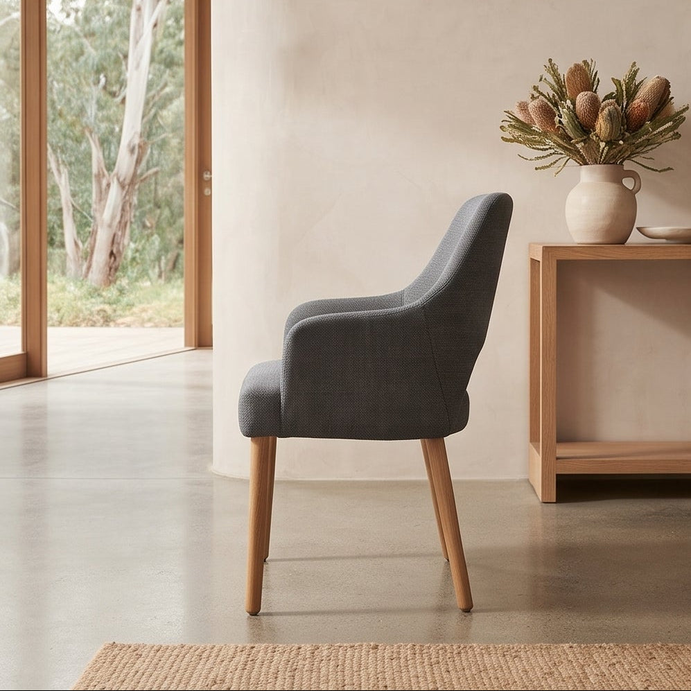 Clinton Dining Chair In Dark Grey With Oak Leg