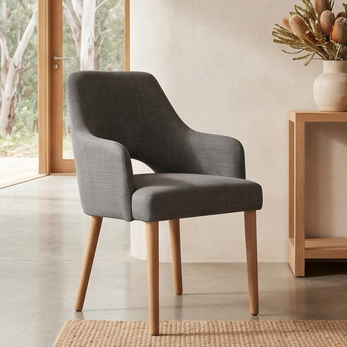 Clinton Dining Chair In Dark Grey With Oak Leg