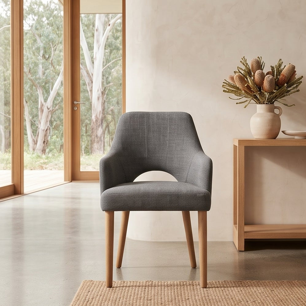 Clinton Dining Chair In Dark Grey With Oak Leg