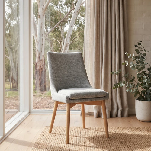 Milano Dining Chair In Light Grey With Oak Leg