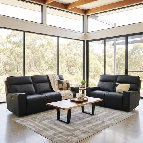 Rockville 3+2 Dual Motion Recliner Package in Black Leather