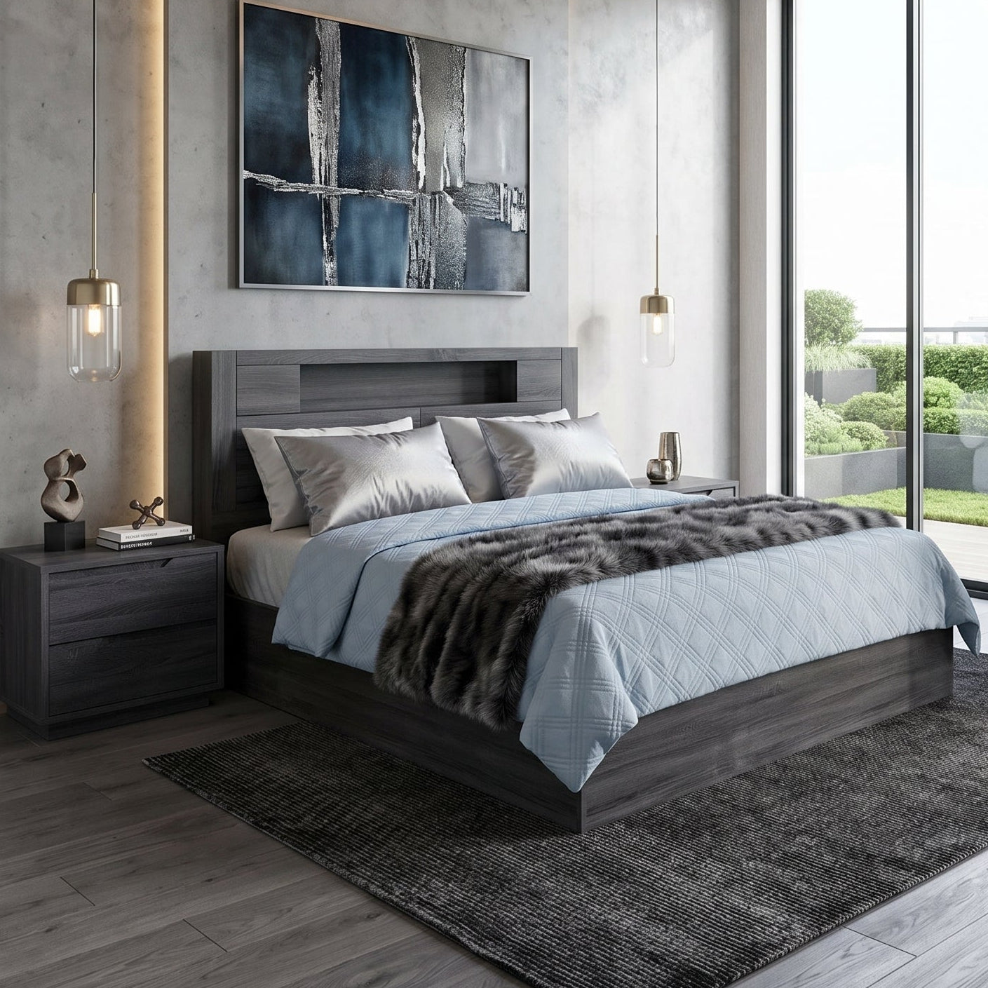 Vienna  queen size bed in grey