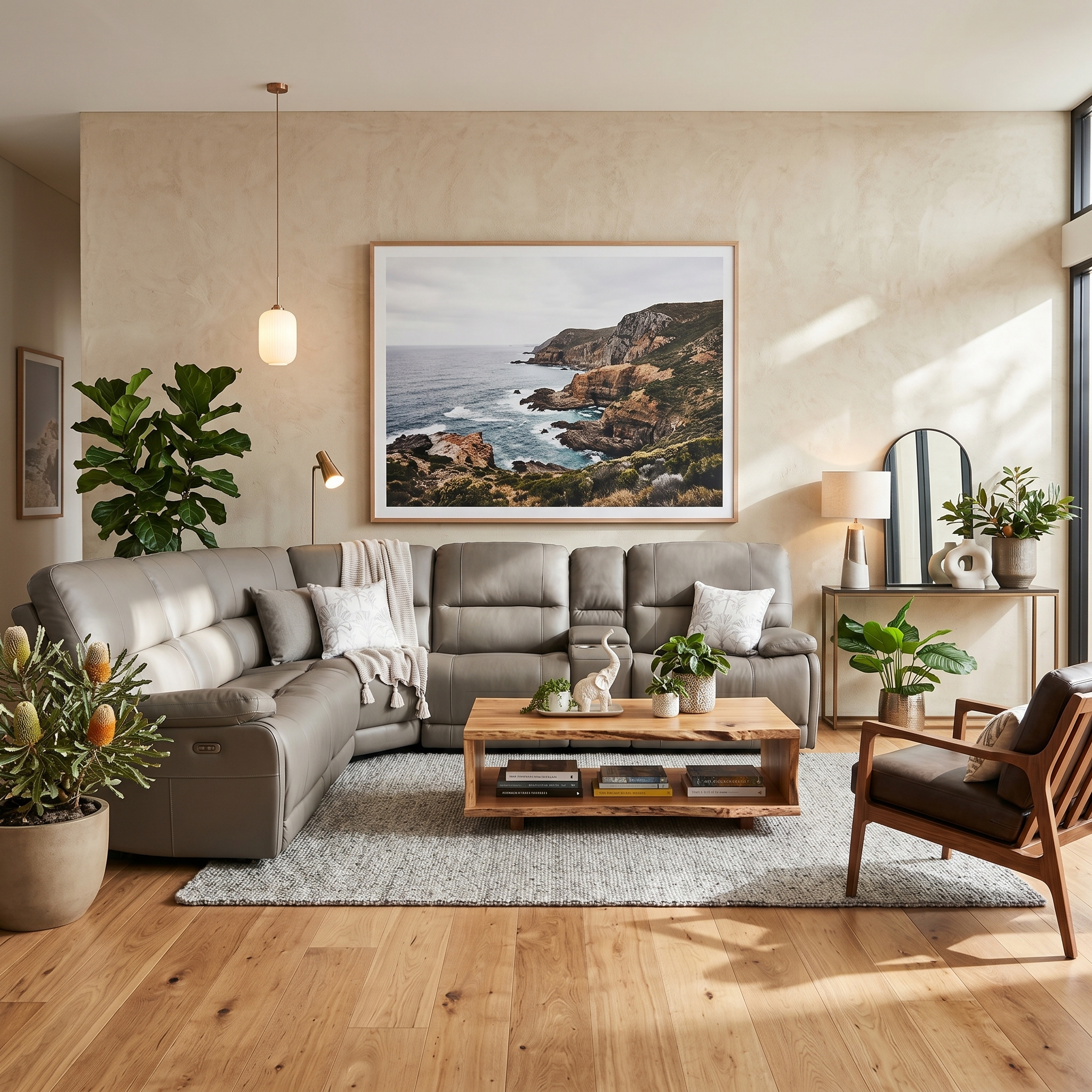 Caruso 100% Leather Modular With 3 x Electric Recliners In Mocha
