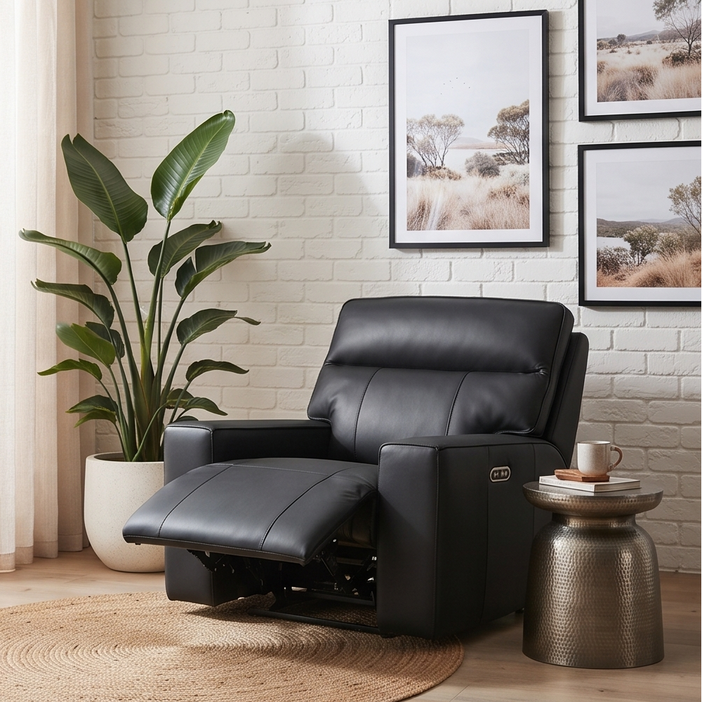 Rockville 2+1+1 Dual Motion Recliner Package in Black Leather