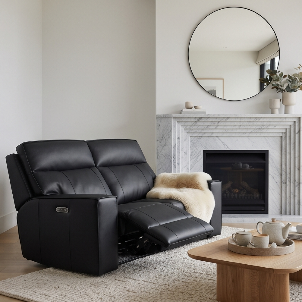 Rockville 2 seater with dual electric recliners in black leather
