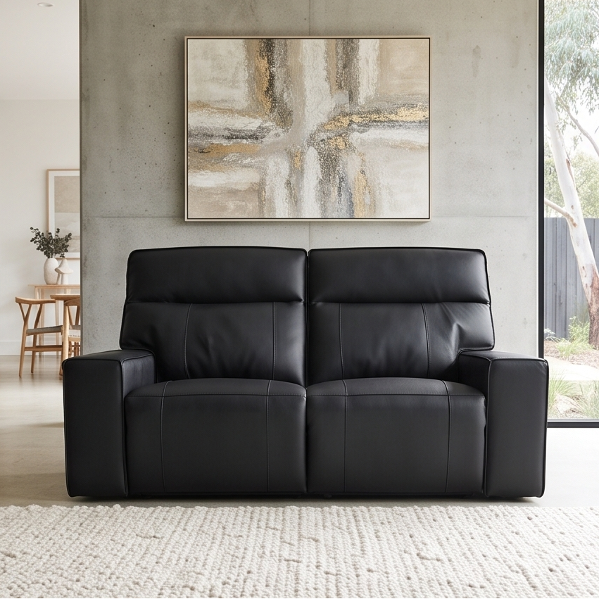 Rockville 2 seater with dual electric recliners in black leather
