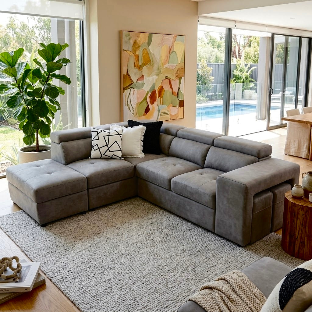 Hermes left chaise with sofabed in grey