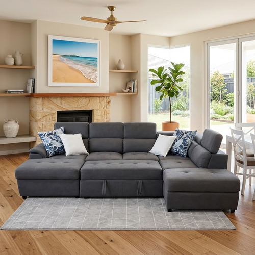 Bronte left chaise with sofabed in grey