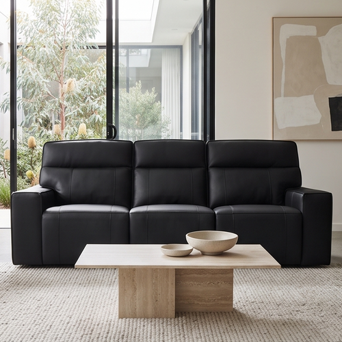 Rockville 3 seater with dual electric recliners in black leather