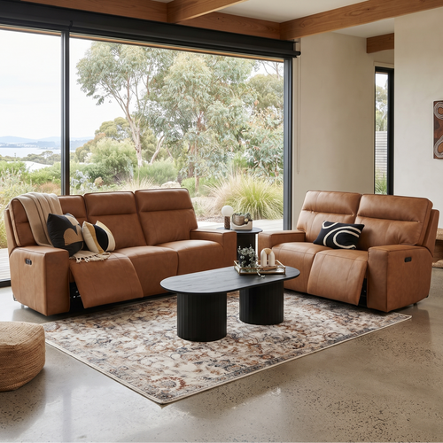 Rockville 3+2 Dual Motion Recliner Package in Vintage Tan Leather