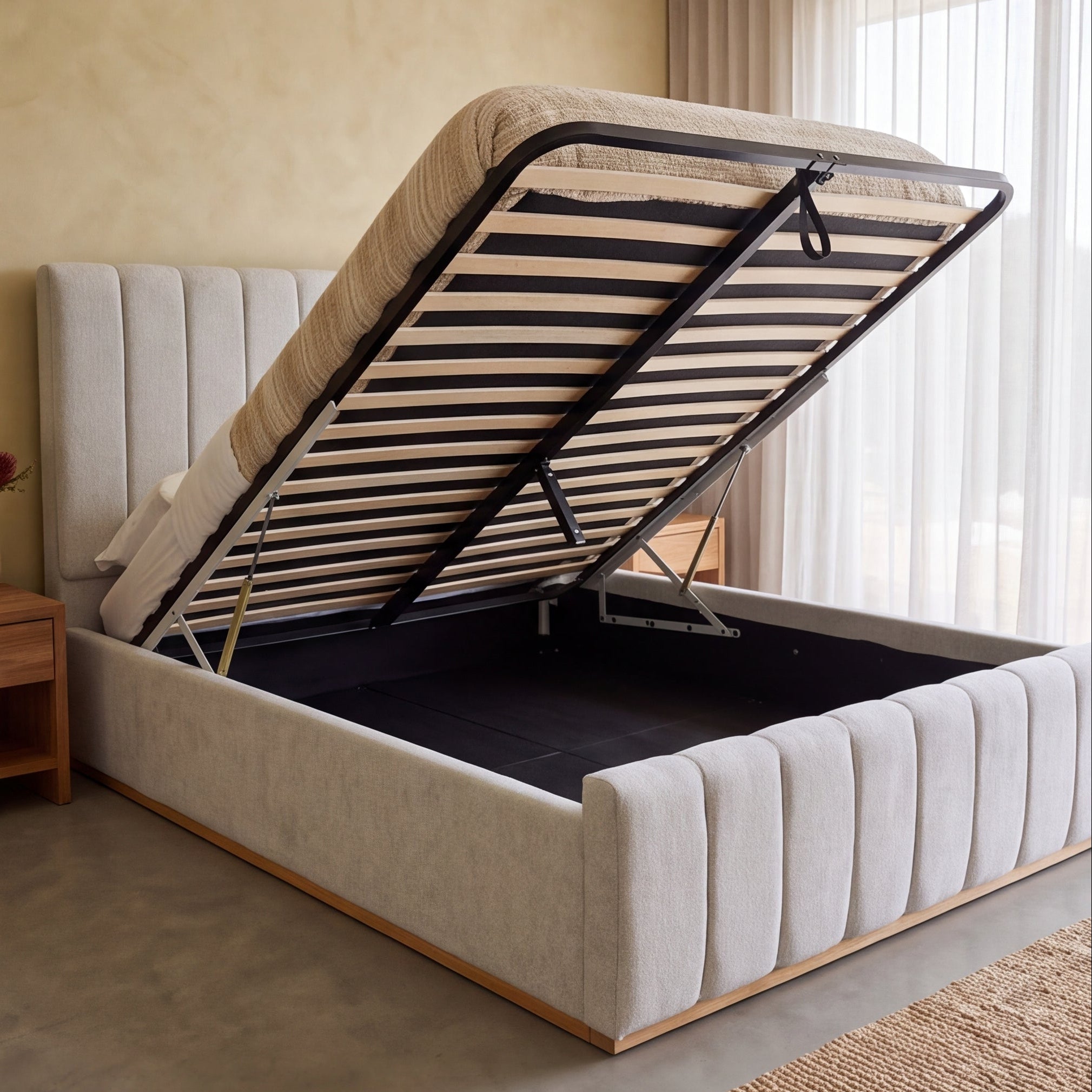 Taya Queen Size Gas Lift Bed In Natural