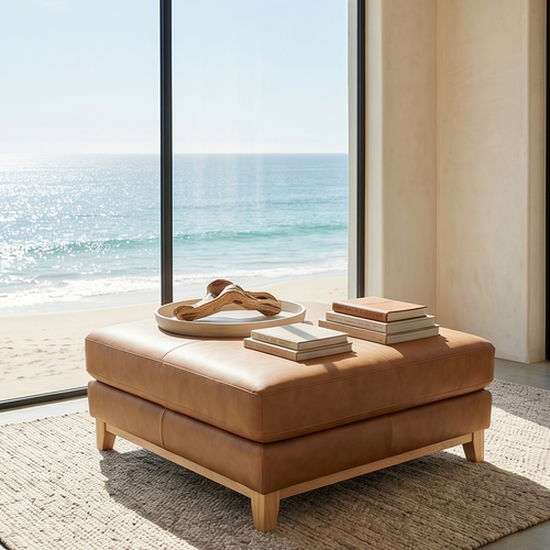 Bliss Ottoman In Tan Leather