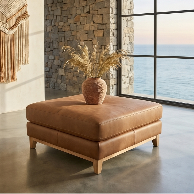 Bliss Ottoman In Tan Leather