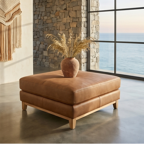 Bliss Ottoman In Tan Leather
