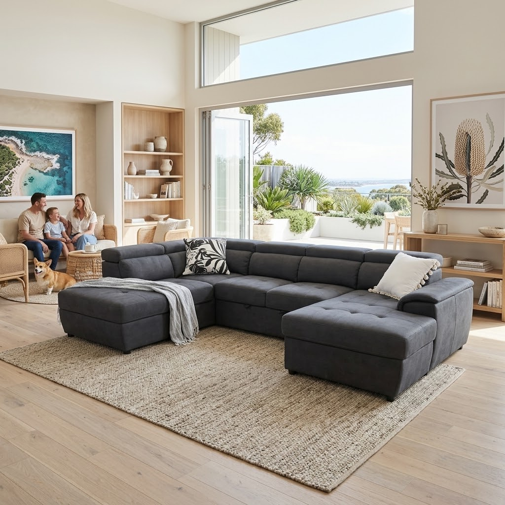 Bronte Right Chaise with sofabed in charcoal