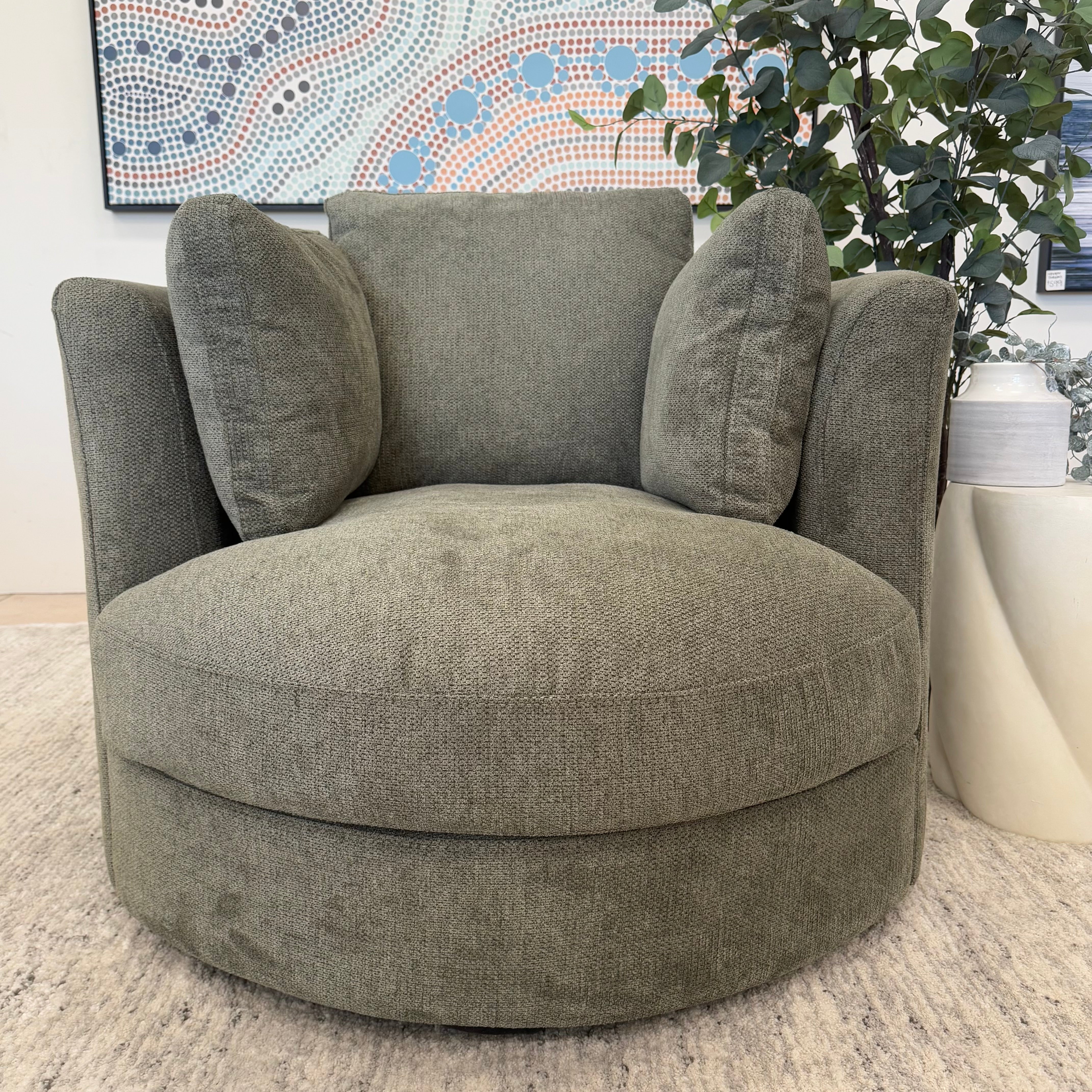 Cloud Soft Cuddle Chair In Pesto Green Upholstery