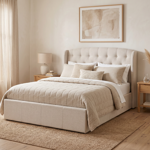 Dallas Double Bed With Gas Lift In Natural Upholstery