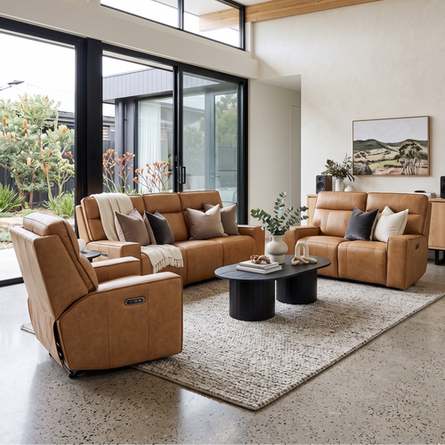 Rockville 3+2+1 Dual Motion Recliner Package in Vintage Tan Leather
