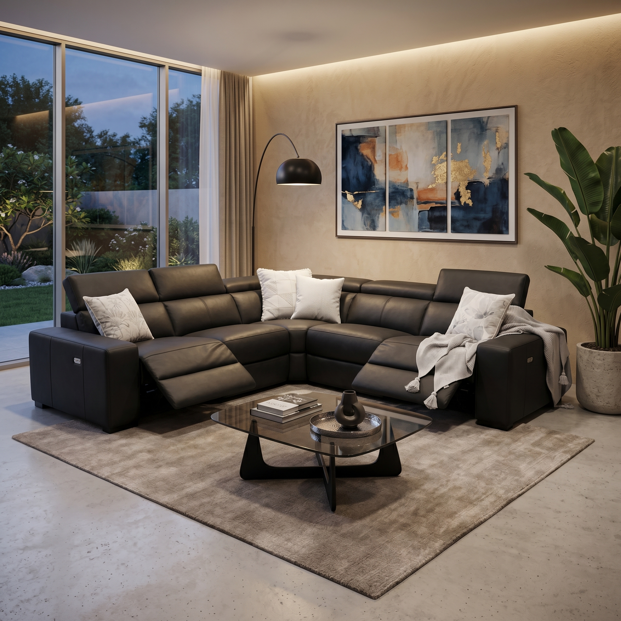 Monaco modular with 3 electric recliners in charcoal leather