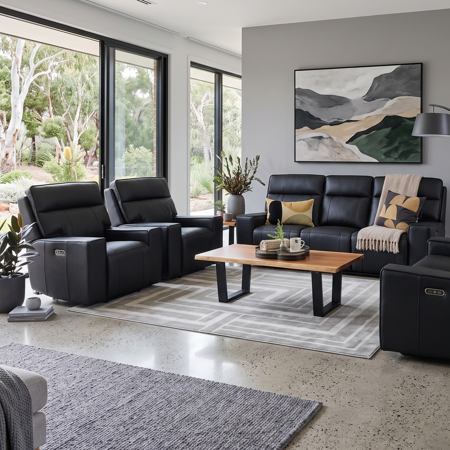 Rockville 3+1+1 Dual Motion Recliner Package in Black Leather