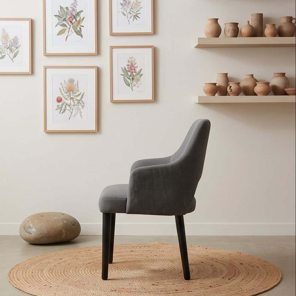 Clinton Dining Chair In Dark Grey With Black Leg