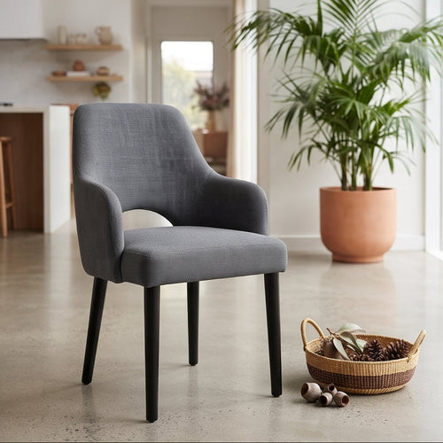 Clinton Dining Chair In Dark Grey With Black Leg