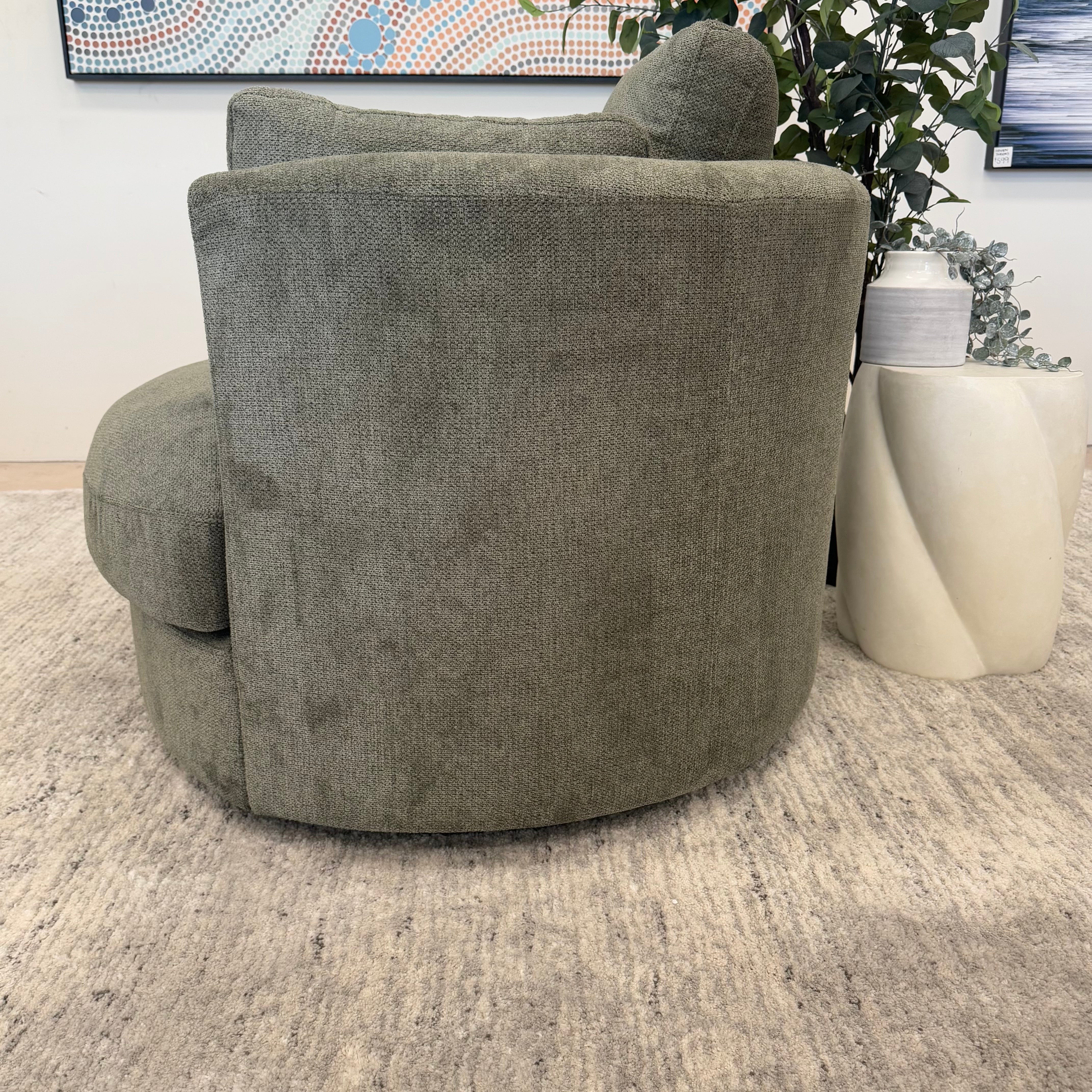 Cloud Soft Cuddle Chair In Pesto Green Upholstery