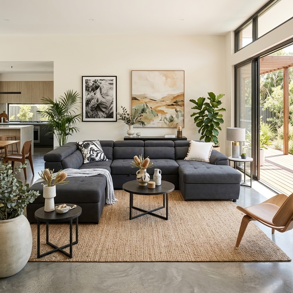 Bronte Right Chaise with sofabed in charcoal