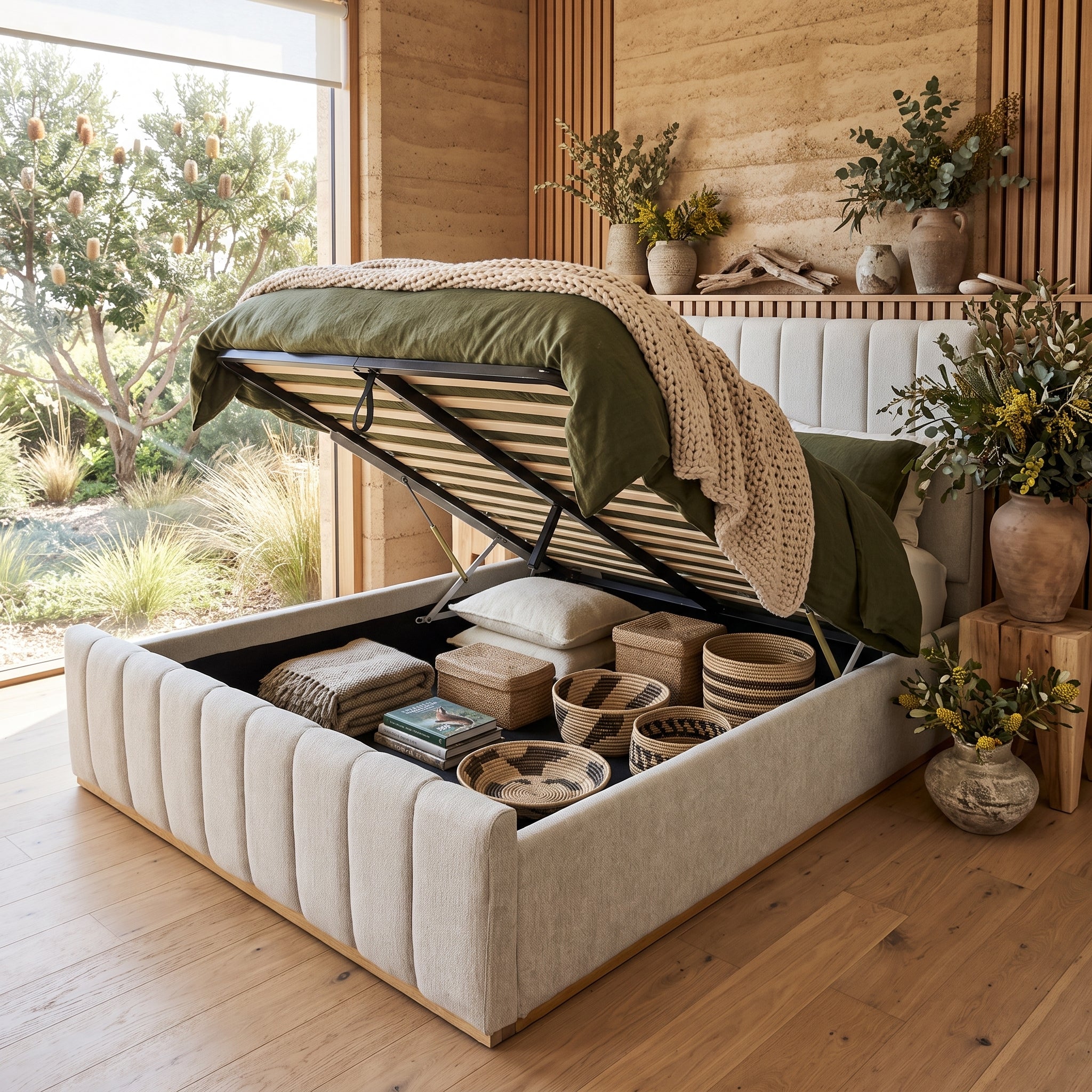Taya Queen Size Gas Lift Bed In Natural