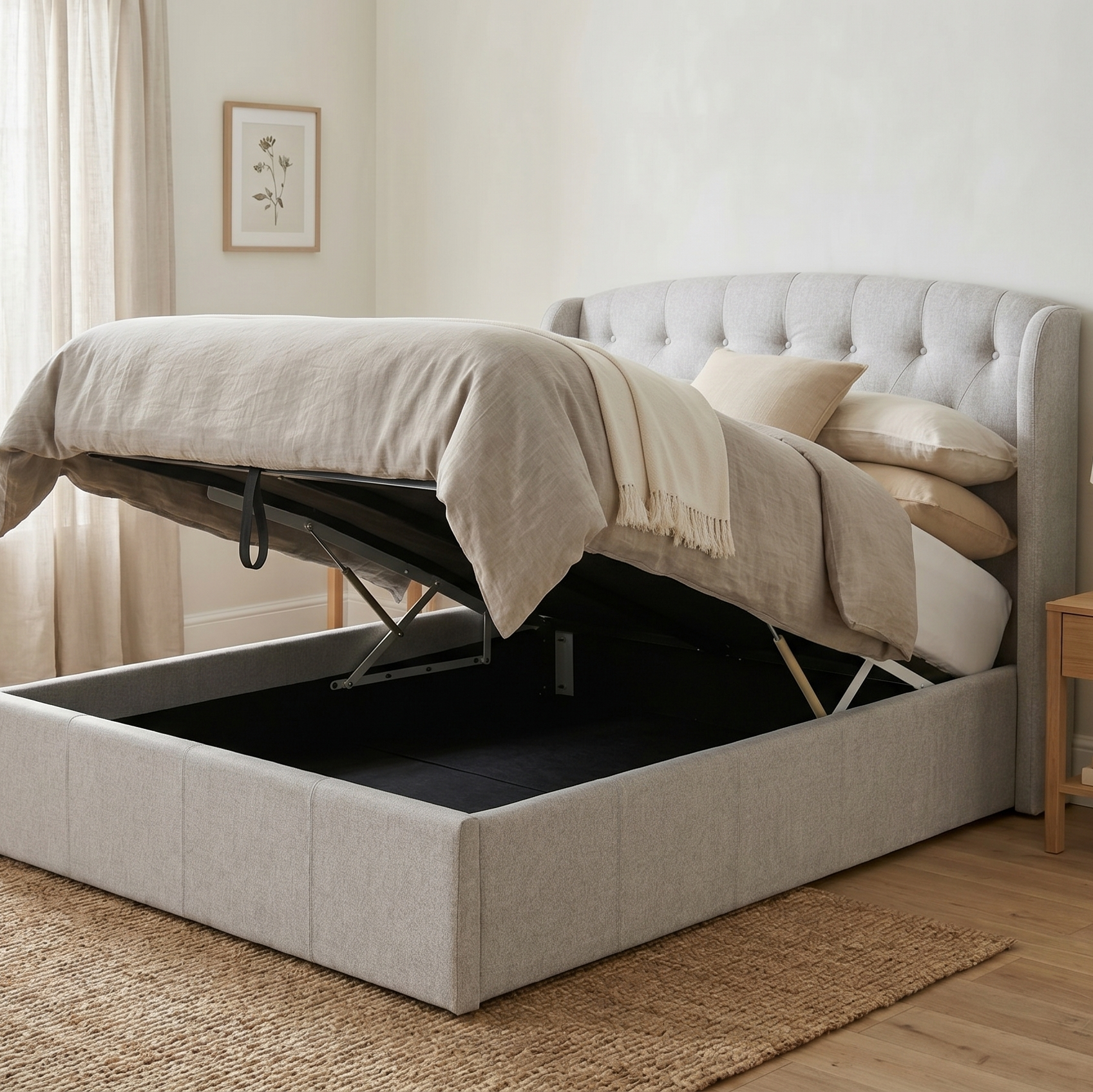 Dallas Double Bed With Gas Lift Storage In Grey