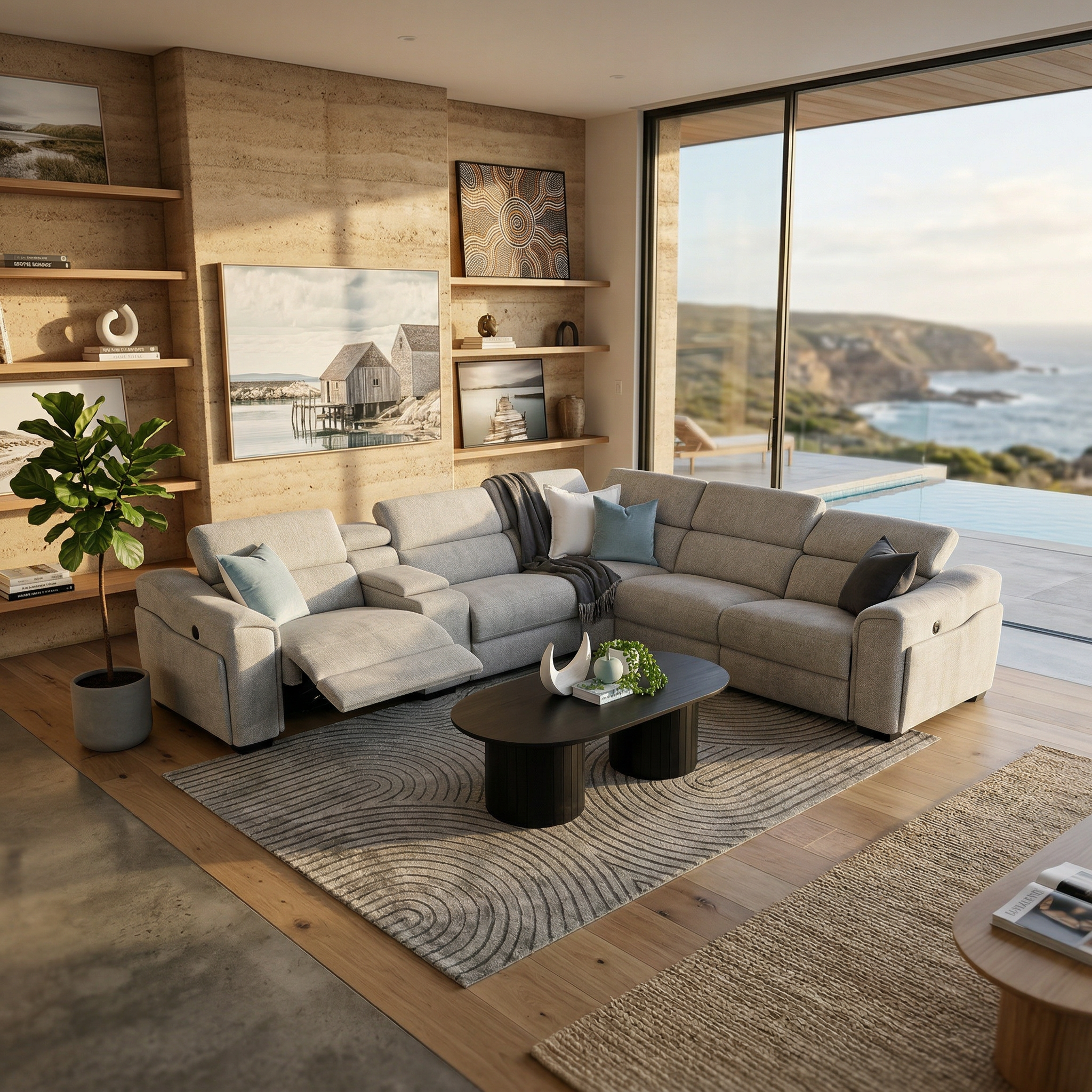 Bentley Triple Electric Corner Lounge In Light Grey