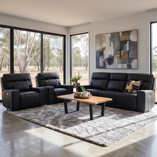 Rockville 3+1+1 Dual Motion Recliner Package in Black Leather