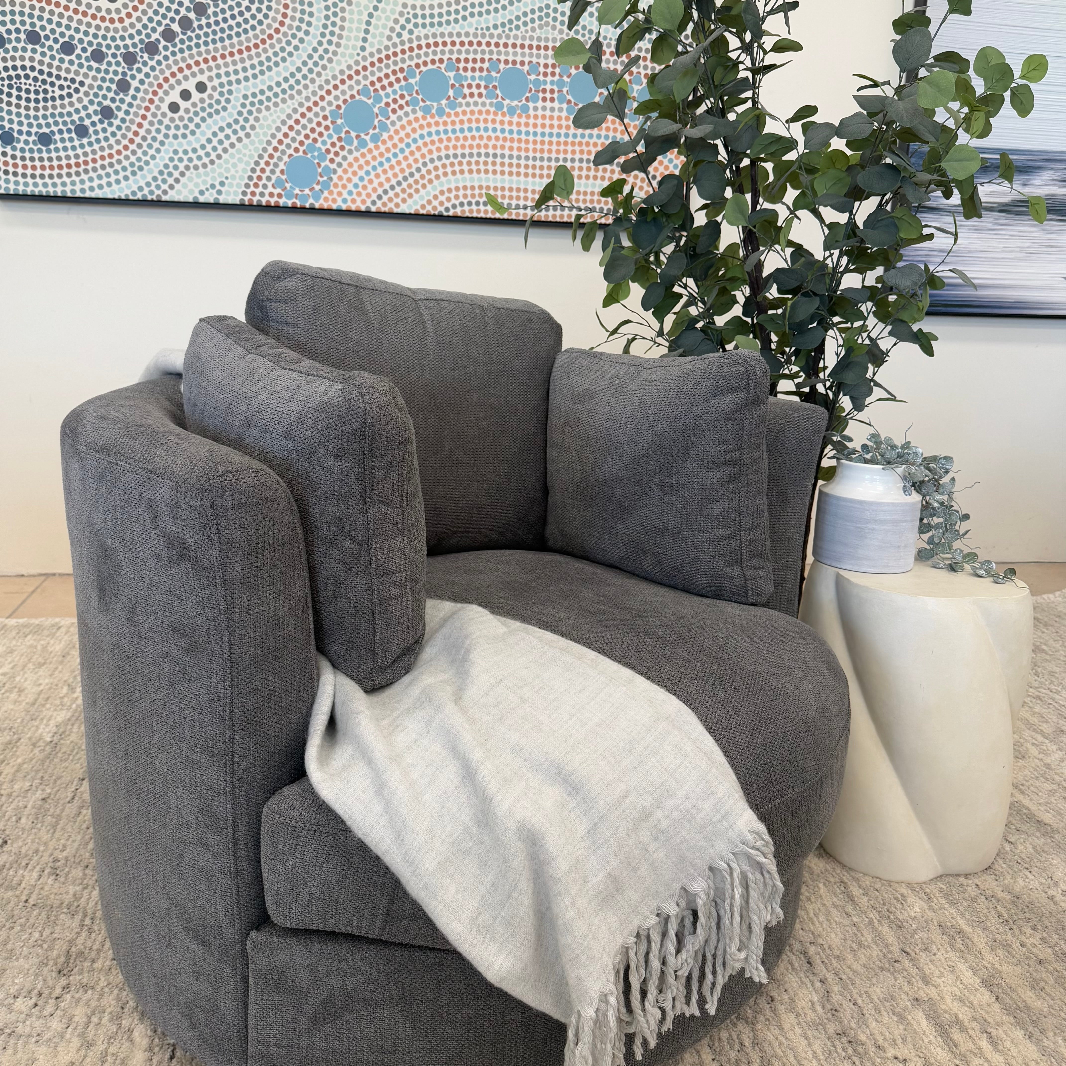 Cloud Soft Cuddle Chair In Grey Upholstery