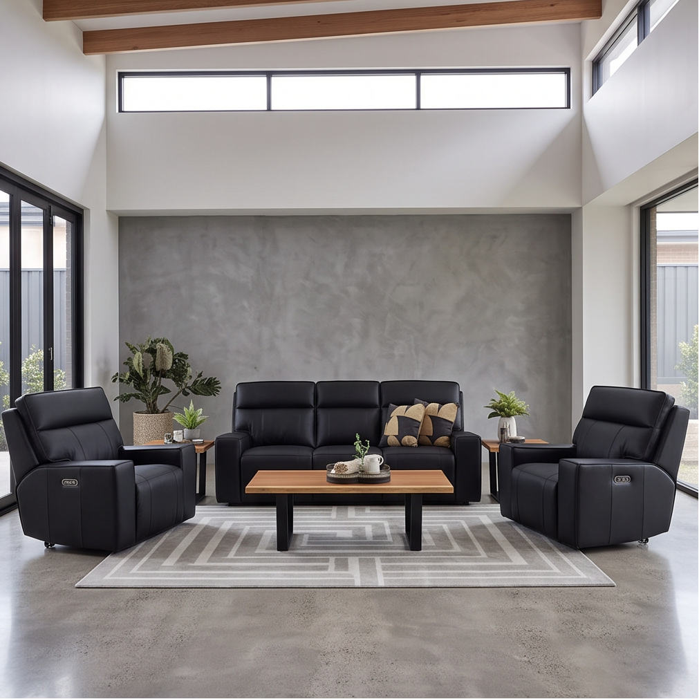 Rockville 3+1+1 Dual Motion Recliner Package in Black Leather