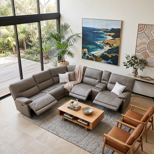 Caruso 100% Leather Modular With 3 x Electric Recliners In Mocha