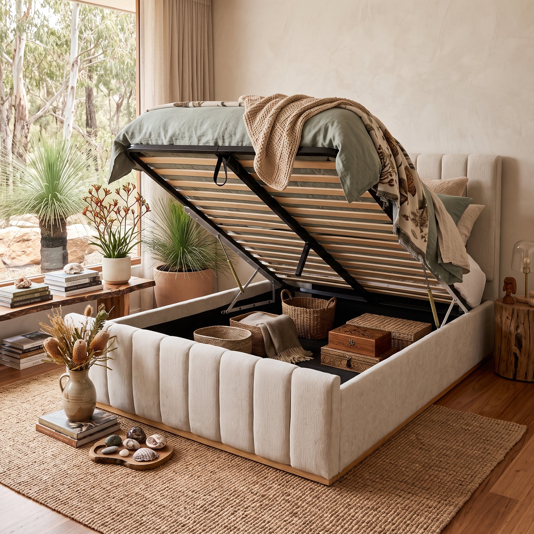 Taya Queen Size Gas Lift Bed In Natural