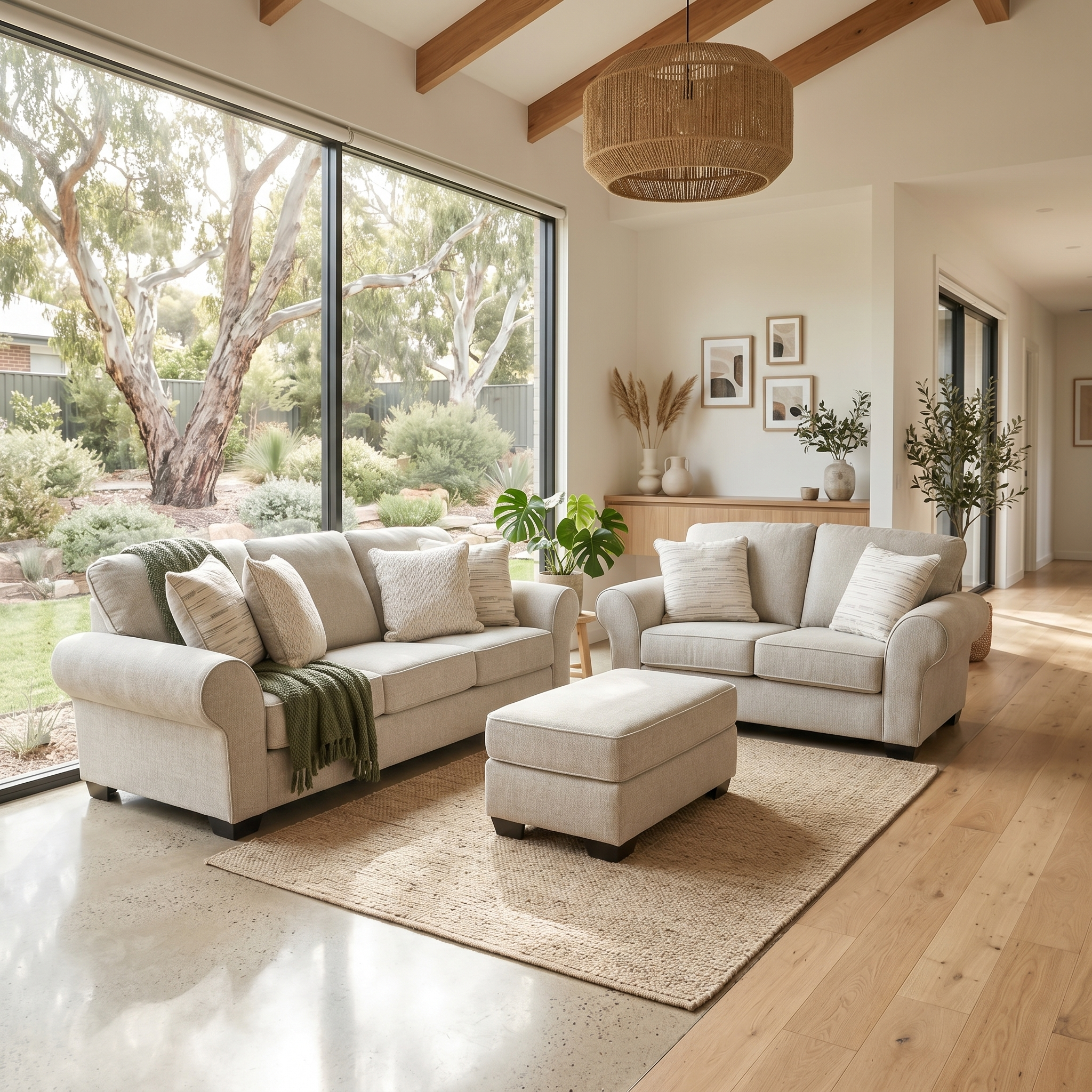 Remmy 3+2 Sofa Pair In Natural Grey