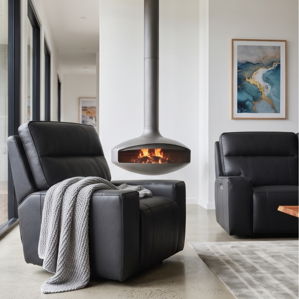 Rockville 3+1+1 Dual Motion Recliner Package in Black Leather