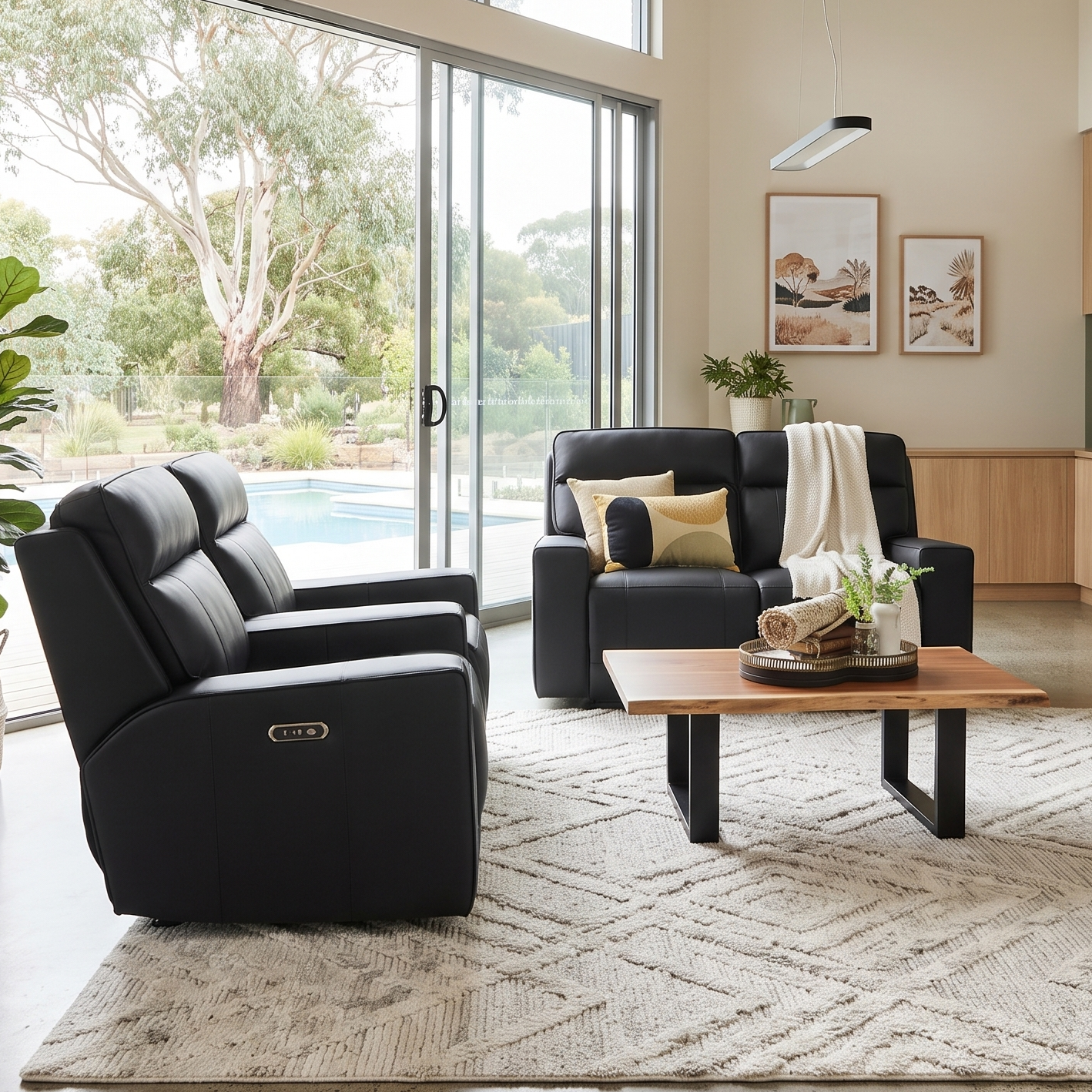 Rockville 2+1+1 Dual Motion Recliner Package in Black Leather