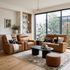 Rockville 2+1+1 Dual Motion Recliner Package in Vintage Tan Leather