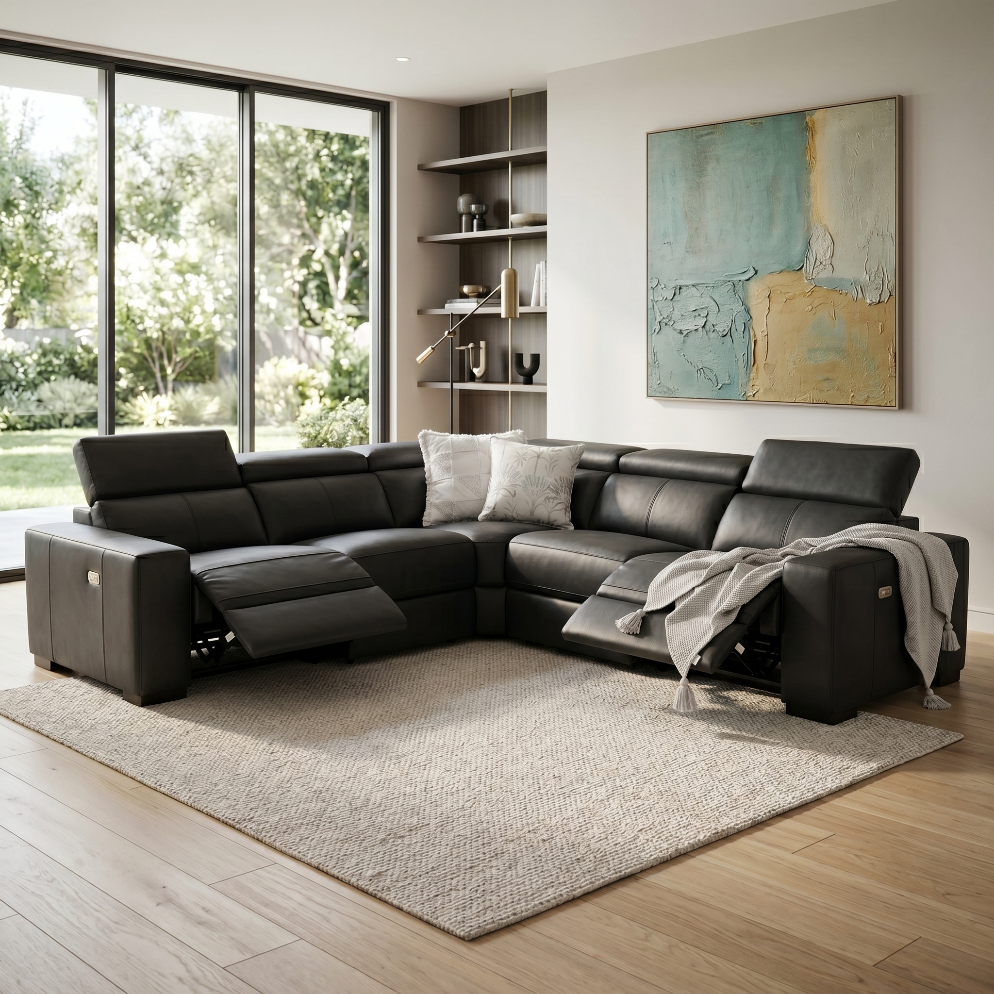 Monaco modular with 3 electric recliners in charcoal leather