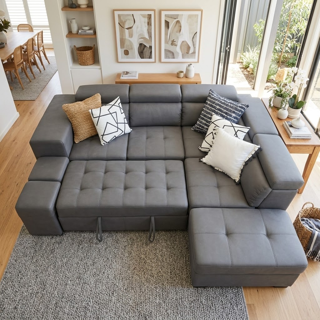 Hermes right chaise with sofabed in grey