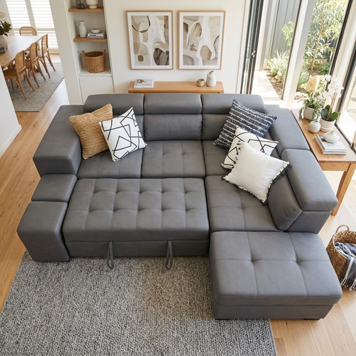 Hermes right chaise with sofabed in grey