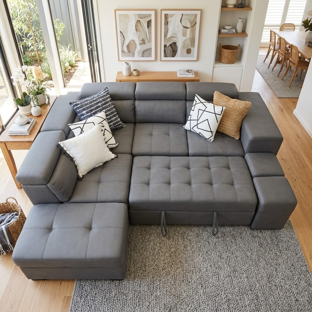 Hermes left chaise with sofabed in grey
