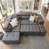 Hermes left chaise with sofabed in grey