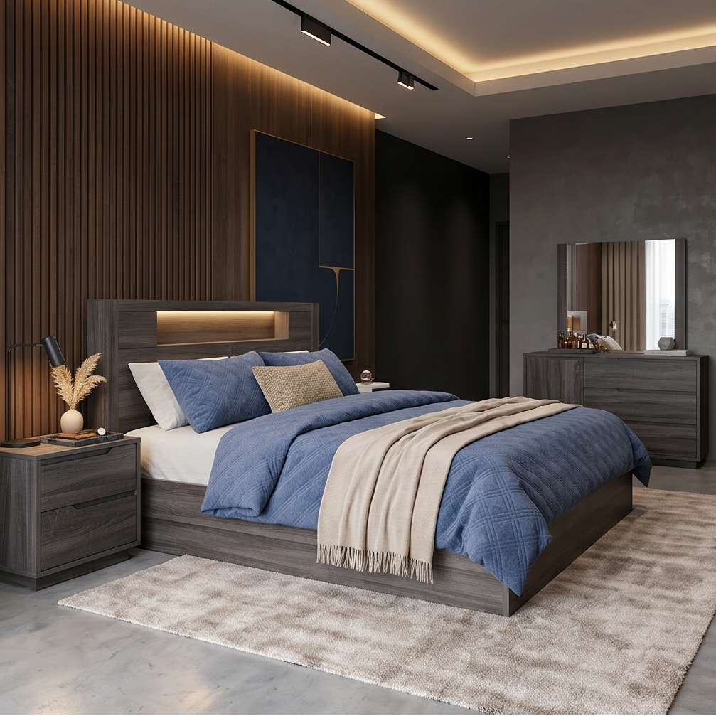 Vienna  queen size bed in grey