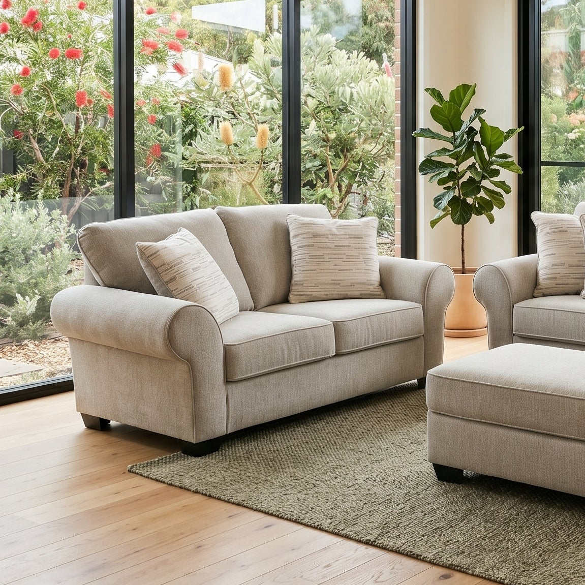 Remmy 2 Seater Sofa In Natural Grey
