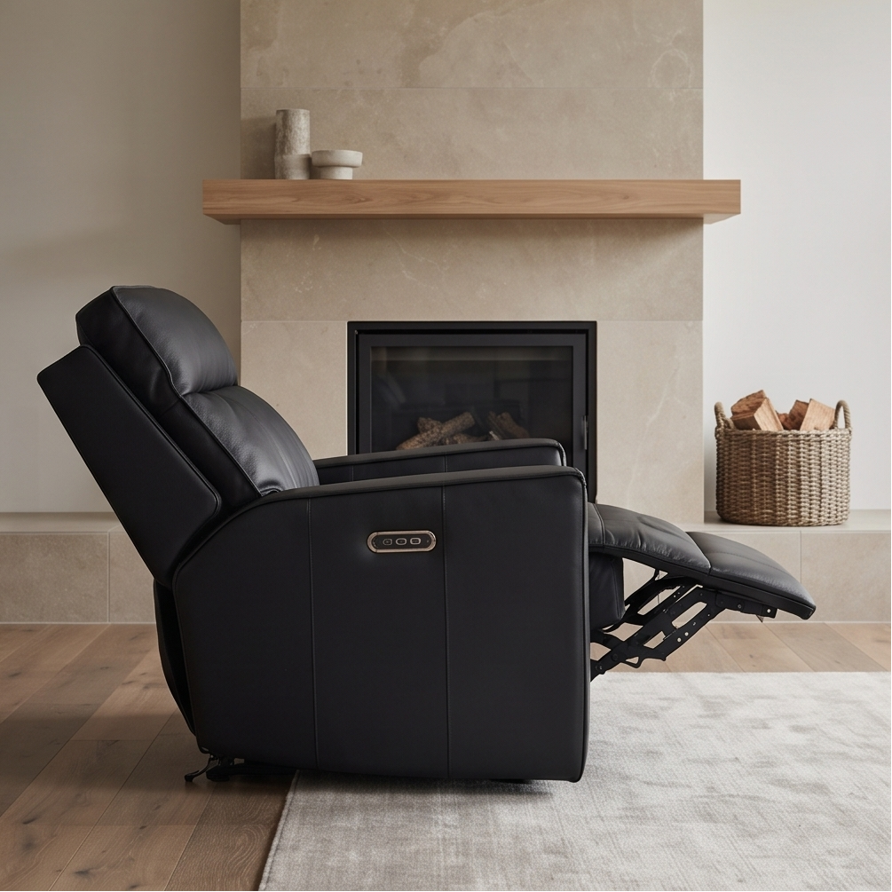 Rockville single recliner with dual electric recliners in black leather