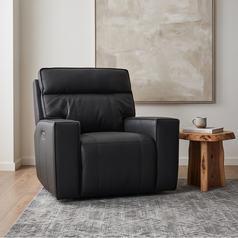 Rockville single recliner with dual electric recliners in black leather
